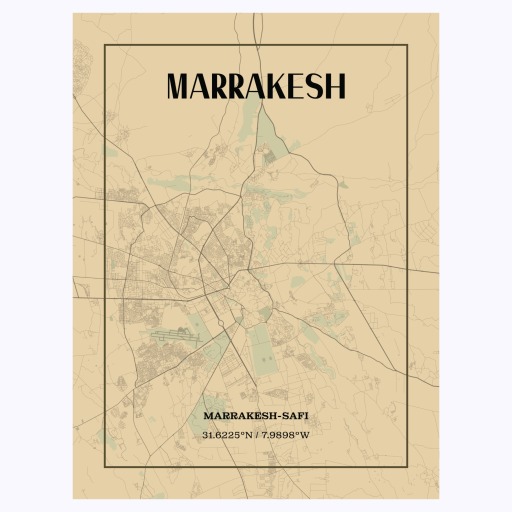 Marrakesh in Vintage Poster - Street Map 1