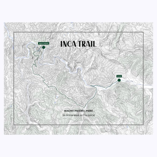Inca Trail Hiking Trip Poster - Route Map 1