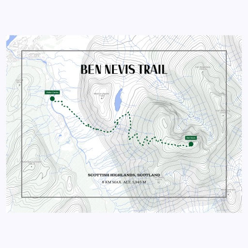 Ben Nevis Trail Hiking Trip Poster - Route Map 1