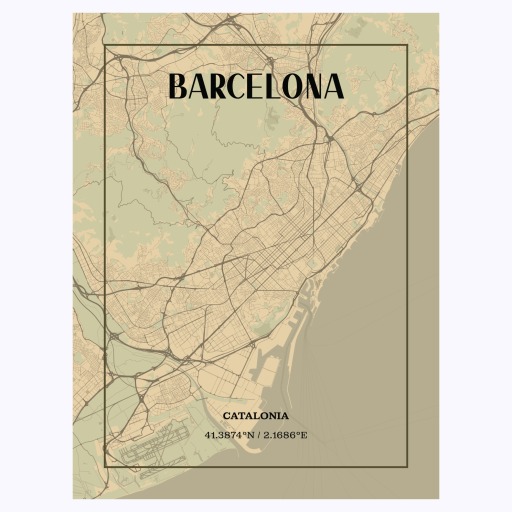 Barcelona in Vintage Poster - Street Map 1