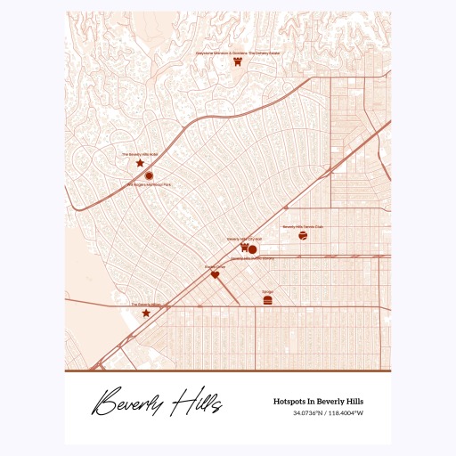 Hotspots in Beverly Hills Poster - Street Map 1