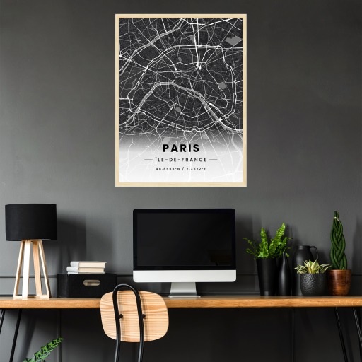 Paris in Dark Poster - Street Map 3