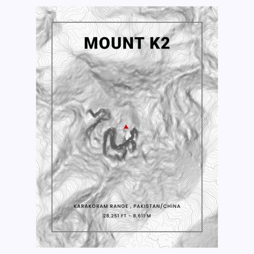 Mount K2 (Godwin-Austen) Poster - Topo Map 1