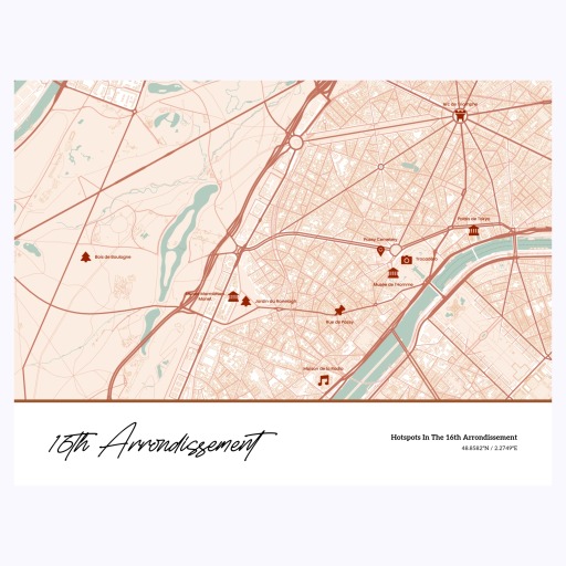 Hotspots in the 16th Arrondissement Poster - Street Map 1