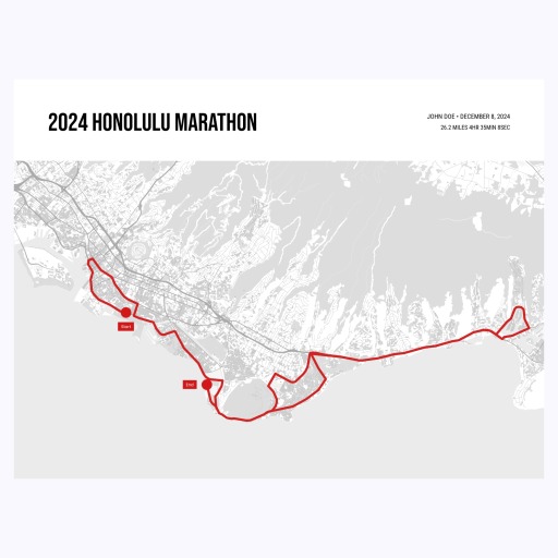 2024 Honolulu Marathon Poster - Route Map 1