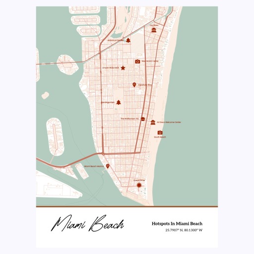 Hotspots in Miami Beach Poster - Street Map 1