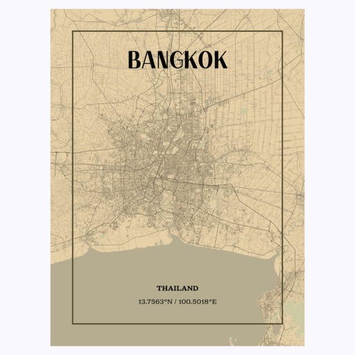 Bangkok in Vintage Poster - Street Map 1
