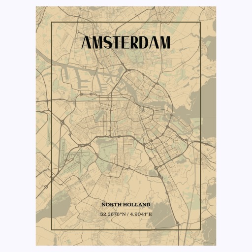 Amsterdam in Vintage Poster - Street Map 1