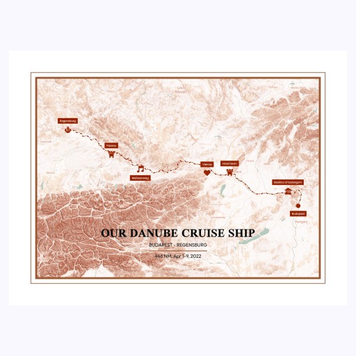 Our Danube River Cruise Trip Poster - Hill Shade Map 1