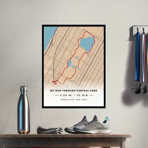 My Run Through Central Park Poster - Route Map 3