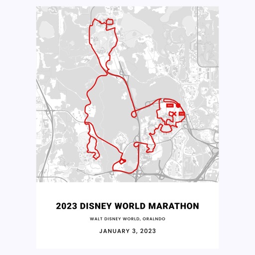 2023 Disney World Marathon Poster - Route Map 1