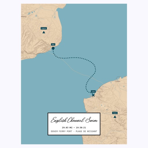 English Channel Swim Poster - Route Map 1