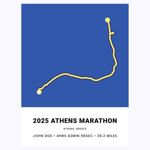 Minimalist 2025 Athens Marathon Poster - Route Map 1