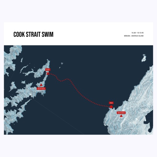 Cook Strait Swim Poster - Route Map 1