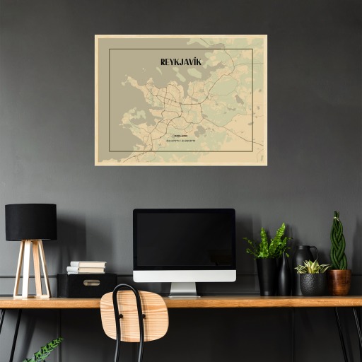 Reykjavik in Vintage Poster - Street Map 3