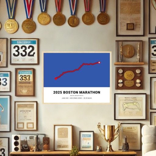 Minimalist 2025 Boston Marathon Poster - Route Map 3