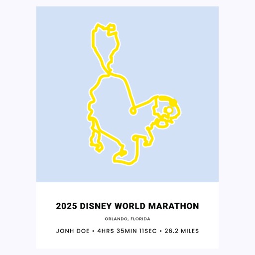 Minimalist 2025 Disney Marathon Poster - Route Map 1