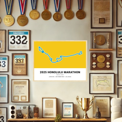 Minimalist 2025 Honolulu Marathon Poster - Route Map 2