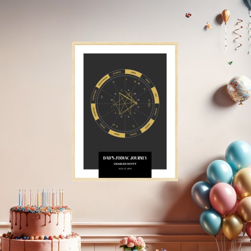 Dad’s Zodiac Journey Poster - Dark Gold- Natal Chart 8
