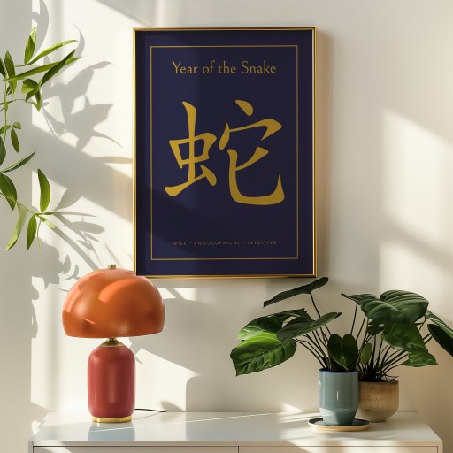 Snake in Wavy Paintbrush Print - Custom Chinese Zodiac Poster 9