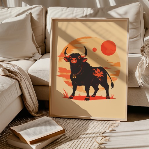 Ox in Vibrant Grunge Print - Custom Chinese Zodiac Poster 9
