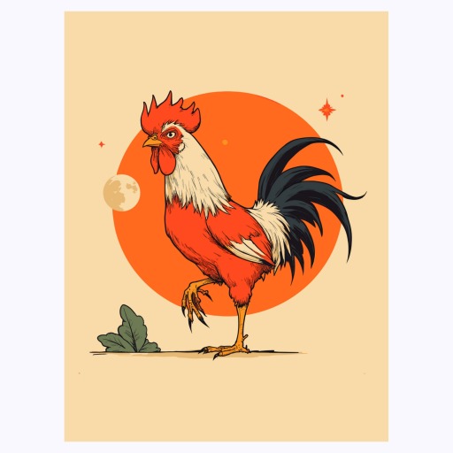 Rooster in Vibrant Grunge Print - Custom Chinese Zodiac Poster 6