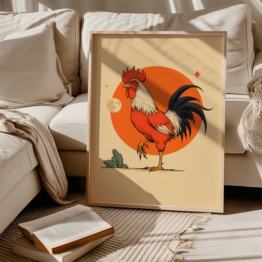Rooster in Vibrant Grunge Print - Custom Chinese Zodiac Poster 9