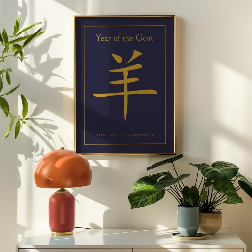 Goat in Wavy Paintbrush Print - Custom Chinese Zodiac Poster 9