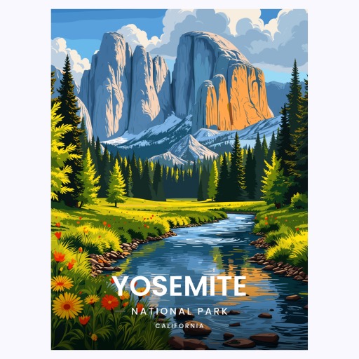 Yosemite National Park Travel Print - Vintage Travel Art Poster 6