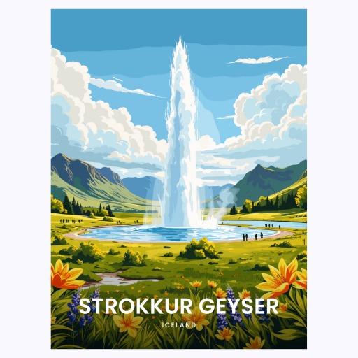 Strokkur Geyser Travel Print - Vintage Travel Art Poster 6
