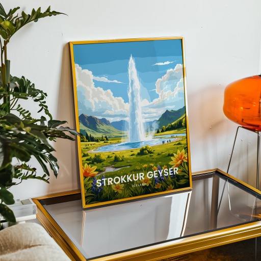 Strokkur Geyser Travel Print - Vintage Travel Art Poster 9