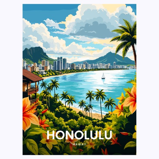 Honolulu Travel Print - Vintage Travel Art Poster 6