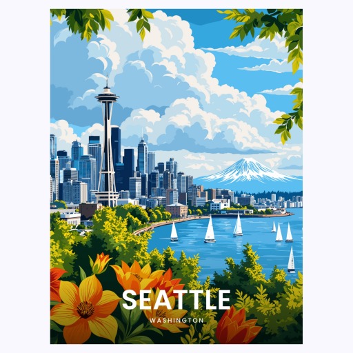 Seattle Travel Print - Vintage Travel Art Poster 6