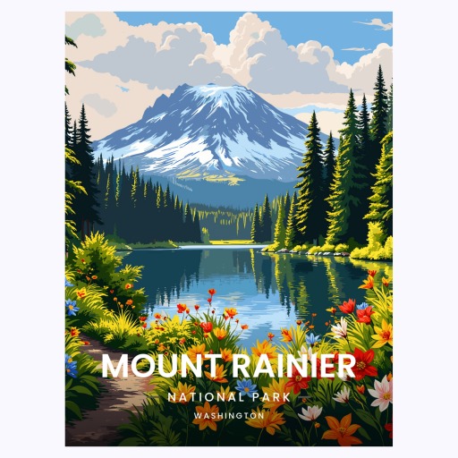 Mount Rainier National Park Travel Print - Vintage Travel Art Poster 6