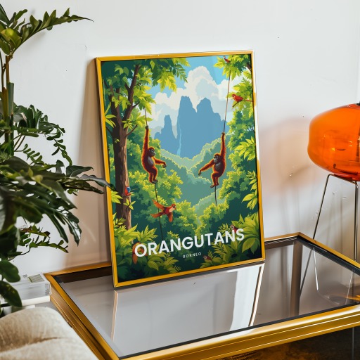 Oranguntans in Borneo Travel Print - Vintage Travel Art Poster 8