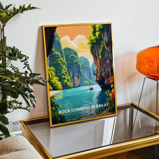 Rock Climbing in Railay Travel Print - Vintage Travel Art Poster 8