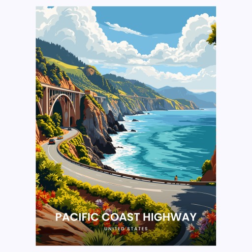 Pacific Coast Highway Travel Print - Vintage Travel Art Poster 6