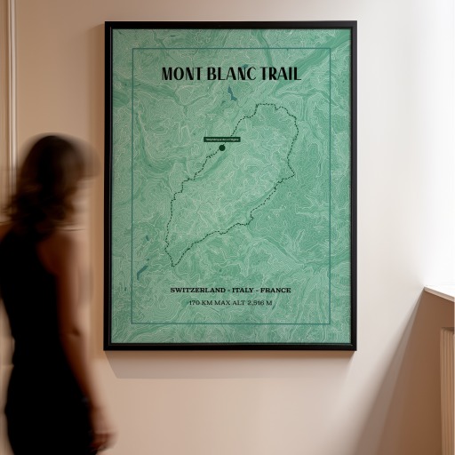 Mont Blanc Trail Hiking Trip Poster - Route Map 10