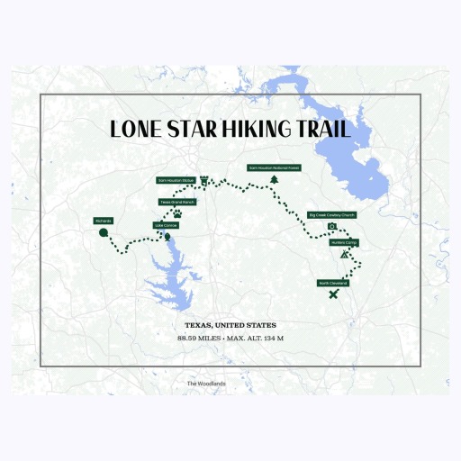 Lone Star Trail Hiking Trip Poster - Route Map 6