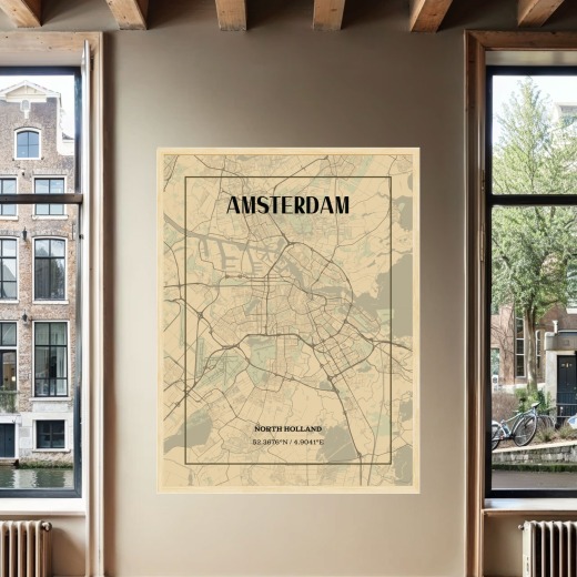Amsterdam in Vintage Poster - Street Map 2