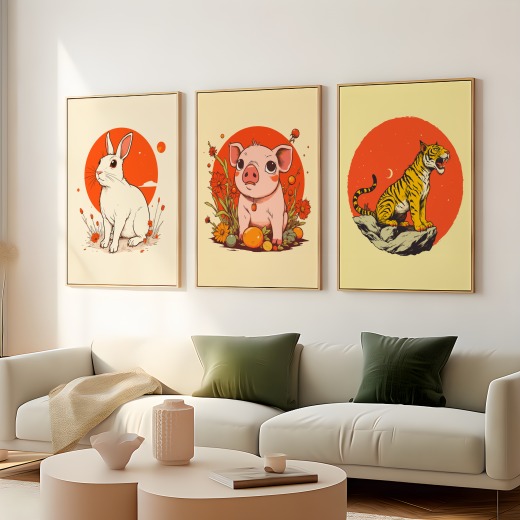 Pig in Vibrant Grunge Print - Custom Chinese Zodiac Poster 8