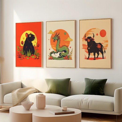 Dragon in Vibrant Grunge Print - Custom Chinese Zodiac Poster 8