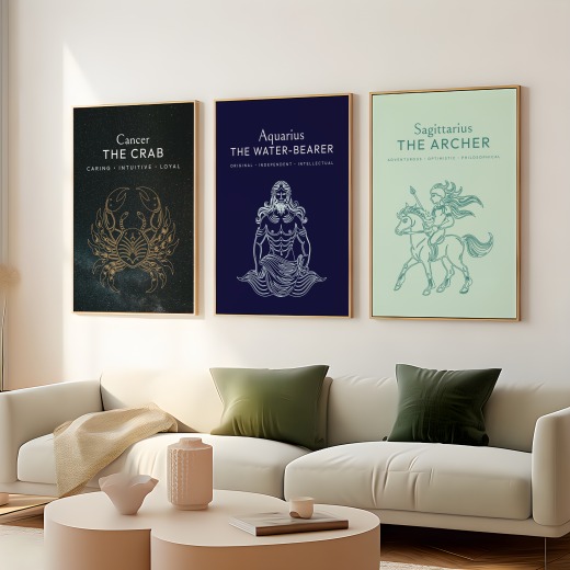 Aquarius in Fine Line Print - Custom Zodiac Sign Poster 8